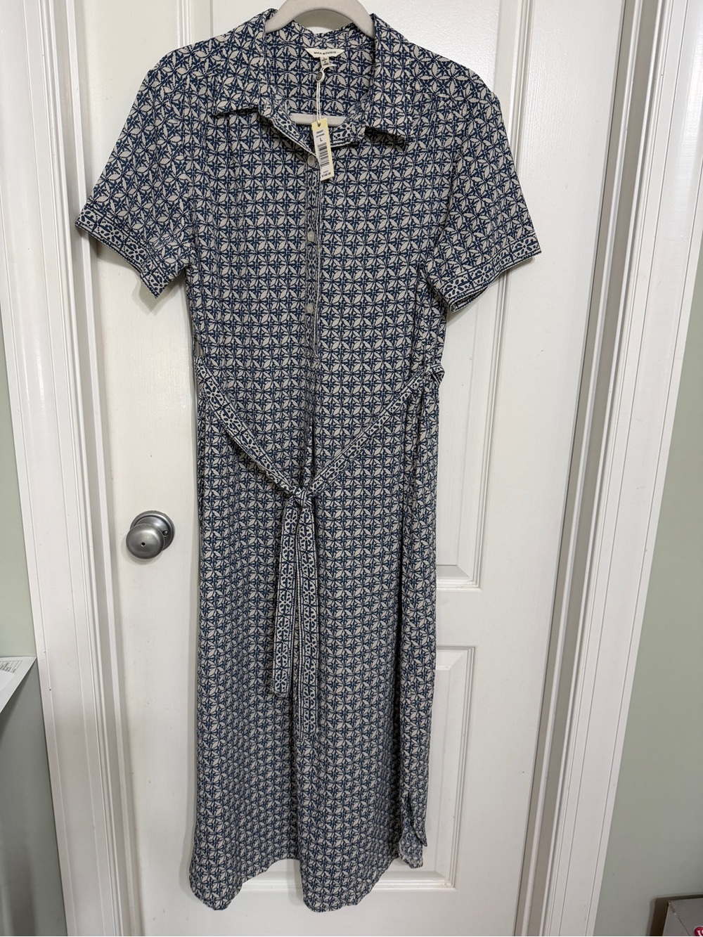 Max Studio Navy and White Patterned Midi Shirt Dress